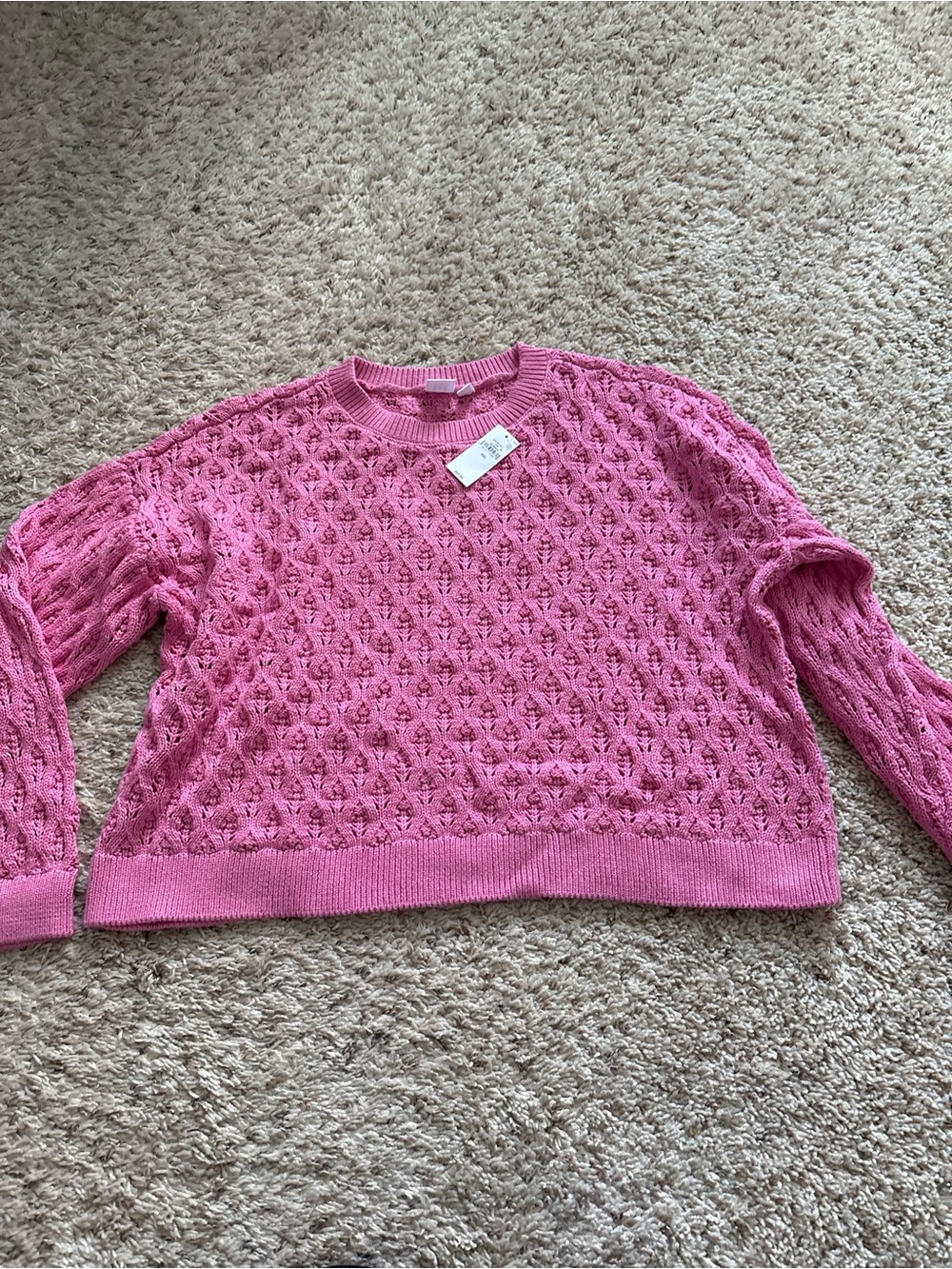 Gap Kids French Pink Crochet Oversized Crew Sweater XXL (14/16) NWT Cable Knit